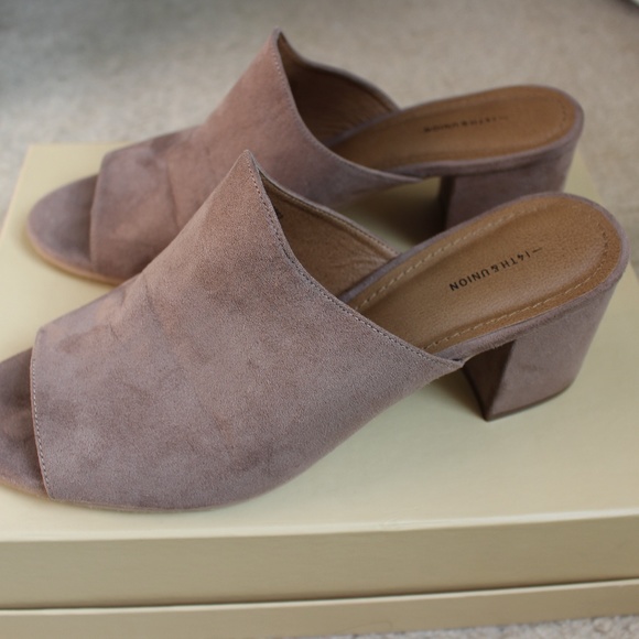 Suede Peep Toe Heel Slip On Mules Chunky Suede Shoes Size 10 - Picture 3 of 8